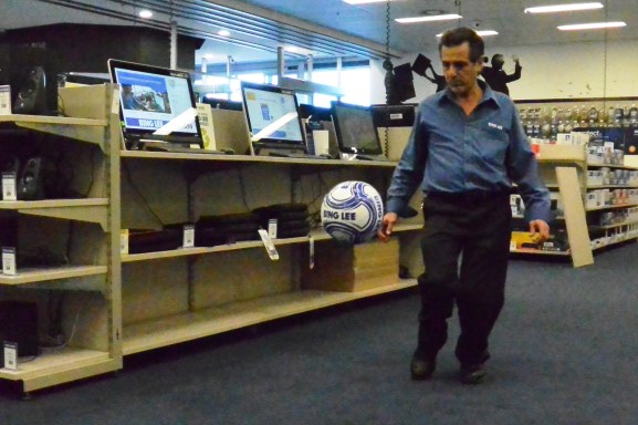 Taken with a Nikon J3 in shutter priority mode. Randomly captured the Bing Lee logo on the ball :-)